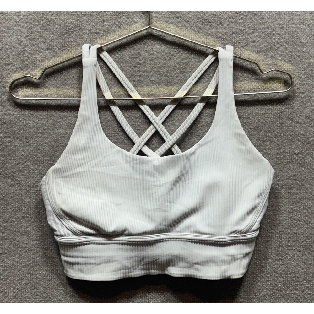 Lululemon Energy Bra Beige Longline Ribbed Medium Support B–D Cups Size 10 EUC